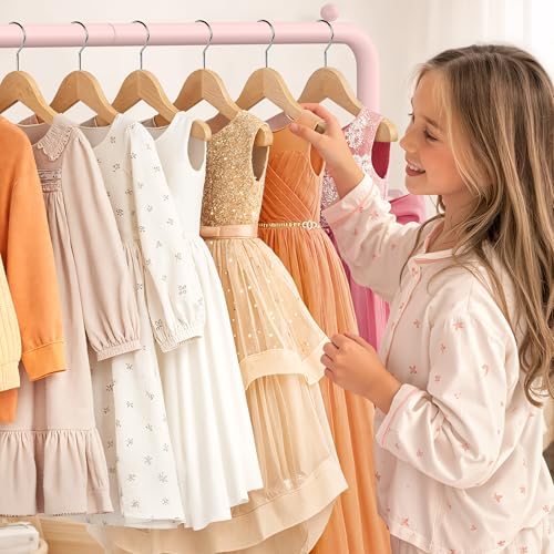 mirolam Kids Clothing Rack - Dress Up Storage - Dress Up Rack for Little Girls - Small Kids Costume Wardrobe with 2 Fabric Shelves - Princess Room Bedroom Decor - Image 3