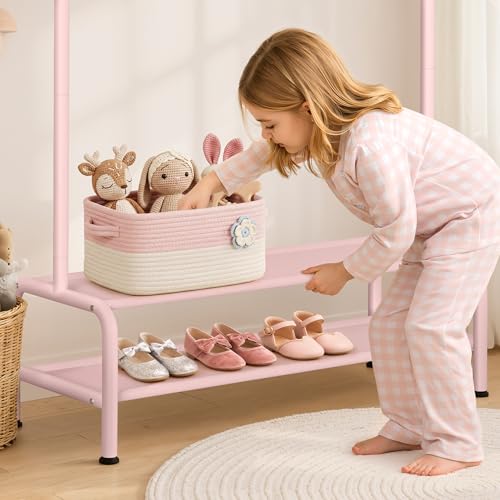 mirolam Kids Clothing Rack - Dress Up Storage - Dress Up Rack for Little Girls - Small Kids Costume Wardrobe with 2 Fabric Shelves - Princess Room Bedroom Decor - Image 4