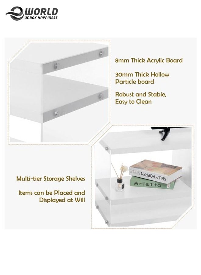 Eworld - 3-Tier TV Stand Entertainment Centre Media Console Glossy White Finish with Acrylic Sides - Image 1