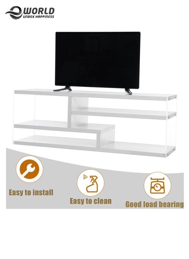 Eworld - 3-Tier TV Stand Entertainment Centre Media Console Glossy White Finish with Acrylic Sides - Image 1