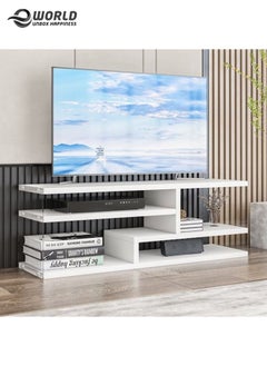 3-Tier TV Stand Entertainment Centre Media Console Glossy White Finish with Acrylic Sides