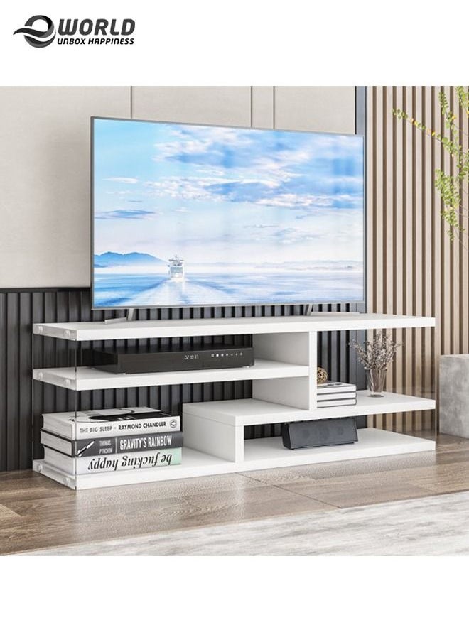 Eworld - 3-Tier TV Stand Entertainment Centre Media Console Glossy White Finish with Acrylic Sides - Image 1