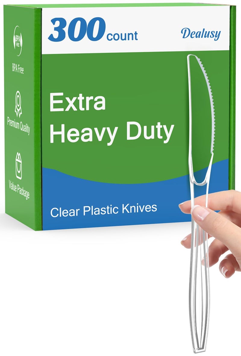 Dealusy Dealusy 300 Count Extra Heavy Duty Clear Plastic Knives Disposable  BPA-Free  Heat Resistant  Solid and Durable Disposable Knives Bulk  Premium Plastic Knives heavy duty for Party Supply  - Image 1