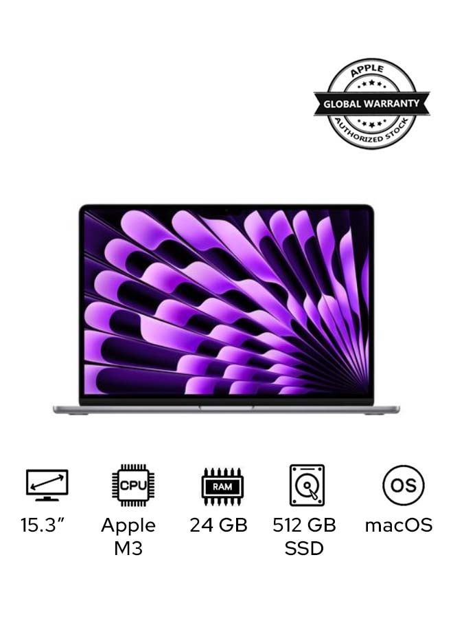 ابل  لابتوب ماك بوك إير MC9H4 بشاشة 15.3 بوصة، مع معالج M3 ثماني النواة ومعالج رسومي بعشر نوى/ 24 جيجابايت رام/ 512 جيجابايت SSD/ نظام macOS - Image 1