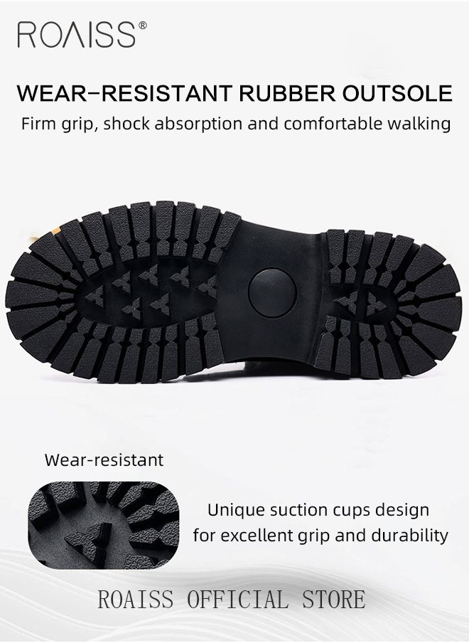 roaiss - High Cut Martin Boots for Man British Style Retro Business Leather Shoes Round Toe Lace up Front Work Shoes Burnished Premium Textured Anti Slip Breathable Wear Resistant Casual Shoes - Image 1
