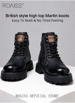roaiss High Cut Martin Boots for Man British Style Retro Business Leather Shoes Round Toe Lace up Front Work Shoes Burnished Premium Textured Anti Slip Breathable Wear Resistant Casual Shoes  - Image 4