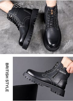 roaiss High Cut Martin Boots for Man British Style Retro Business Leather Shoes Round Toe Lace up Front Work Shoes Burnished Premium Textured Anti Slip Breathable Wear Resistant Casual Shoes  - Image 3