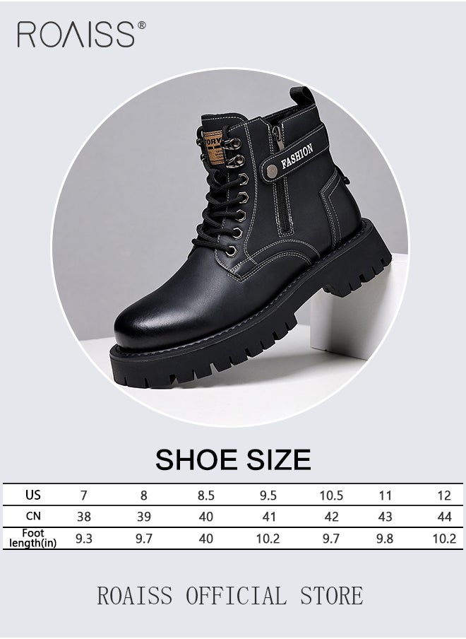 roaiss - High Cut Martin Boots for Man British Style Retro Business Leather Shoes Round Toe Lace up Front Work Shoes Burnished Premium Textured Anti Slip Breathable Wear Resistant Casual Shoes - Image 1