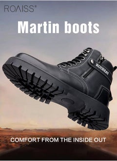 roaiss High Cut Martin Boots for Man British Style Retro Business Leather Shoes Round Toe Lace up Front Work Shoes Burnished Premium Textured Anti Slip Breathable Wear Resistant Casual Shoes  - Image 5