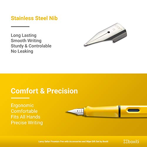 Boxiti Lamy Safari | Yellow | Fine Nib | 5 Black Ink Cartridges, Z28 Converter and Wipe - Image 5