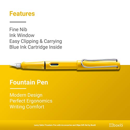 Boxiti Lamy Safari | Yellow | Fine Nib | 5 Black Ink Cartridges, Z28 Converter and Wipe - Image 2