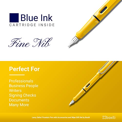 Boxiti Lamy Safari | Yellow | Fine Nib | 5 Black Ink Cartridges, Z28 Converter and Wipe - Image 3