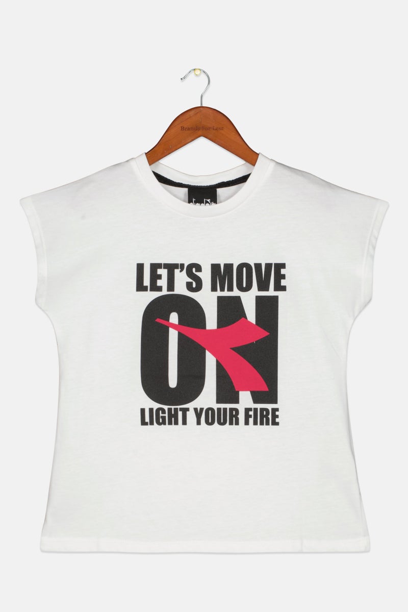 DIADORA Kids Girl Crew Neck Short Sleeve Printed T-Shirts, White - Image 1