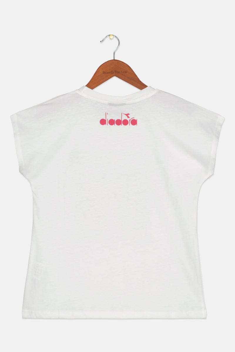 DIADORA Kids Girl Crew Neck Short Sleeve Printed T-Shirts, White - Image 2