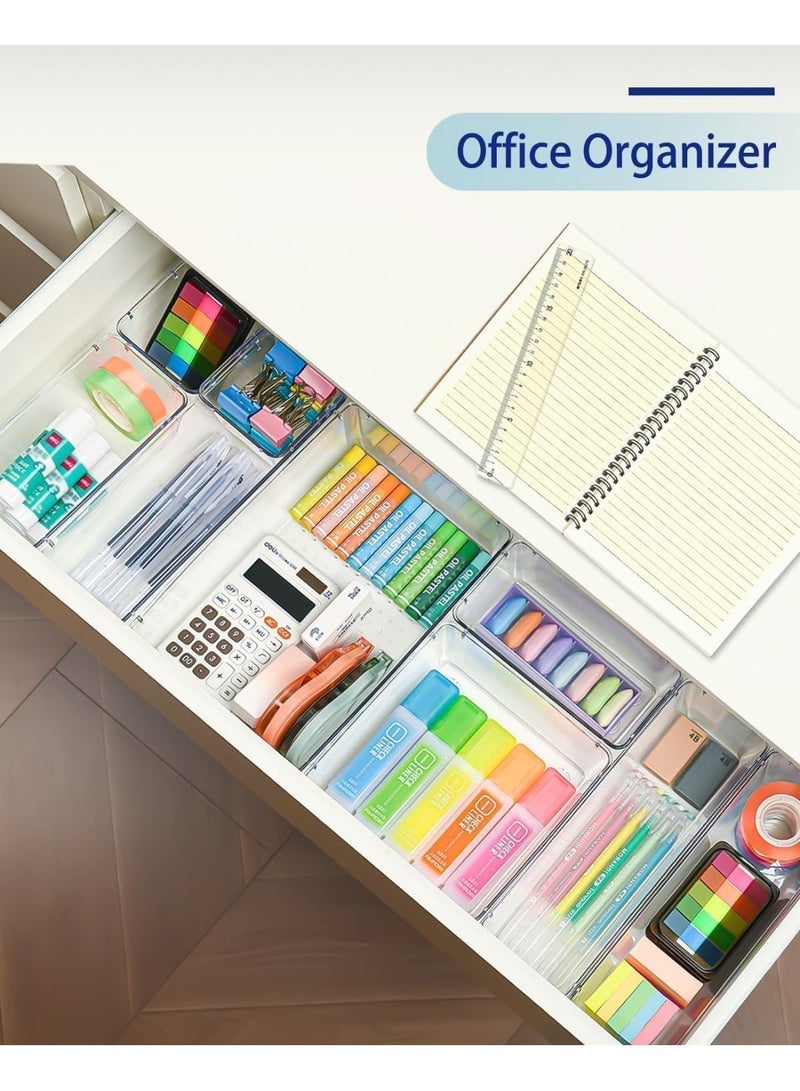 مجموعة من 8 منظمات أدراج مكتبية، منظمات أدراج شفافة، منظمات أدوات تجميل وتخزين، منظم أدراج بلاستيكي مانع للانزلاق للمكياج والحمام والمطبخ والمكتب - Image 4