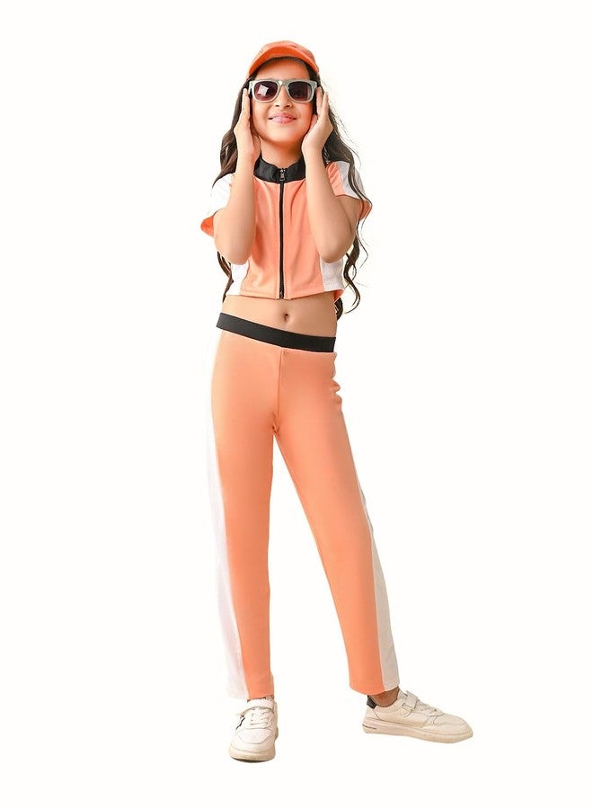 LILPICKS طقم رياضي ليل بيكس للفتيات مع بلوزة ملونة بأزرار أمامية وسروال (وردي) (12-13 سنة) - Image 1