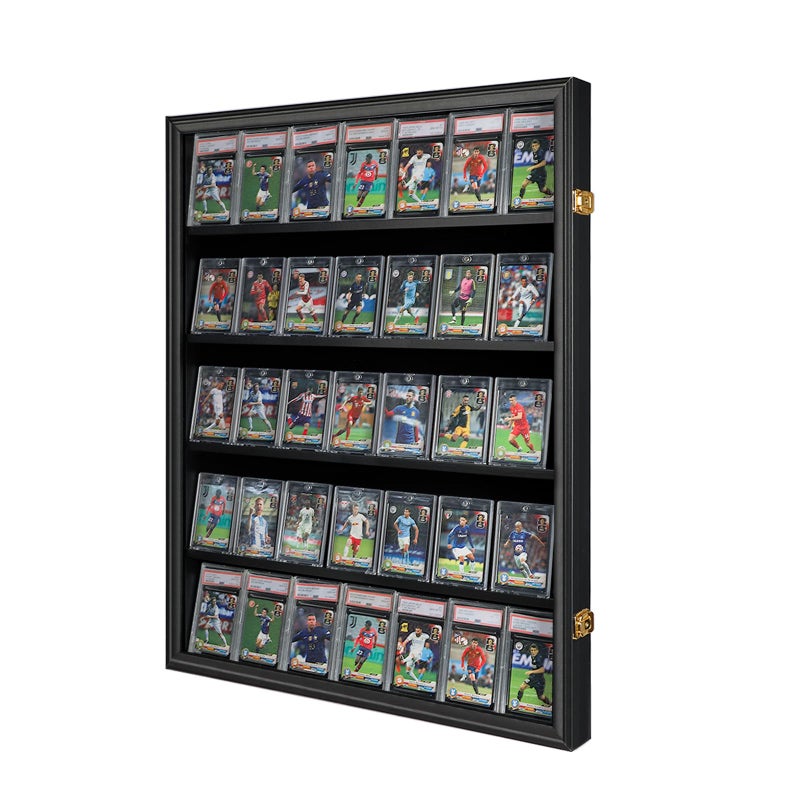 Temgee 24 Baseball Card Display Case Lockable Sports Graded Card Display Case Wall Mount with UV Protection Acrylic Door for Baseball Basketball Football Hockey Trading Card Collection
