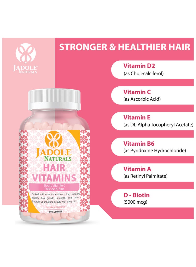 Jadole Naturals Hair Vitamins Gummies Supplement Combo of 3 - With Vitamin C, Biotin & Folic Acid - Image 4