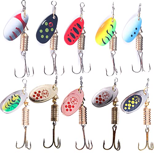 LURESMEOW Trout Lures Spinner Baits Fishing Lures Kit for Bass Trout Spinners Lure with Tackle Box Spinnerbait for Freshwater Saltwater,10pcs - Image 1