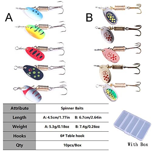 LURESMEOW Trout Lures Spinner Baits Fishing Lures Kit for Bass Trout Spinners Lure with Tackle Box Spinnerbait for Freshwater Saltwater,10pcs - Image 2