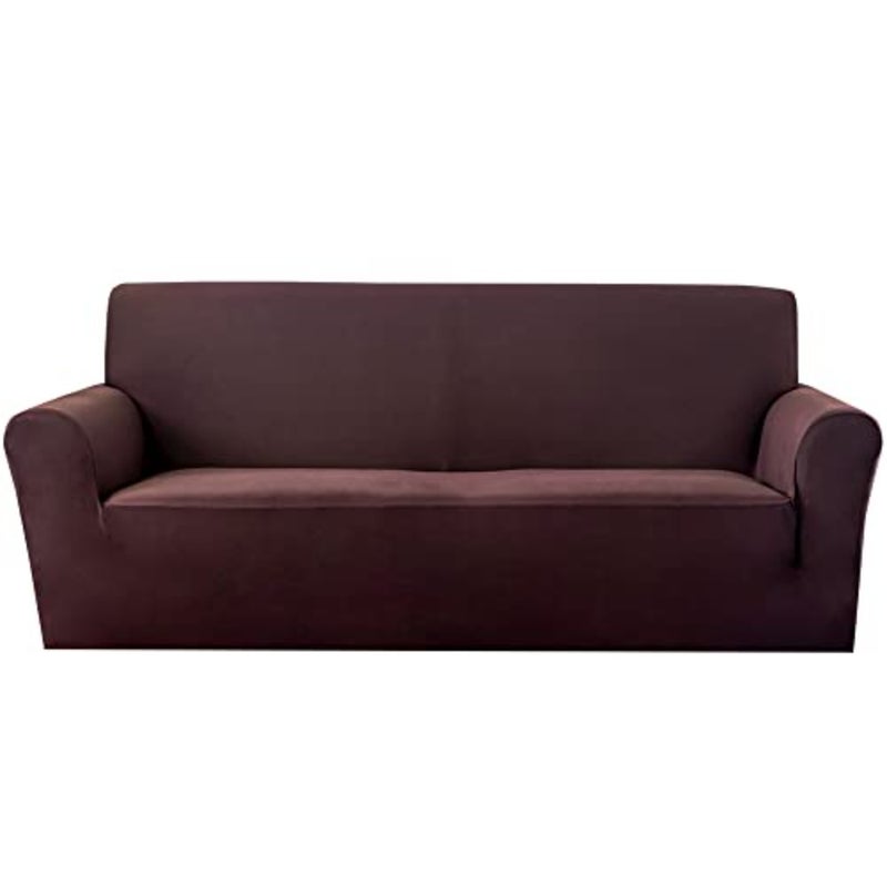 Super Soft Sofa Cover, 1/2/3/4 Seater Full Cover Sofa Protective Cover, All Seasons, with Non-slip Foam Stick 3 Seater, Brown - Image 1