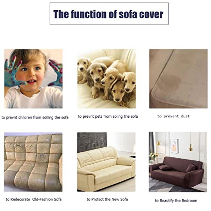 Super Soft Sofa Cover, 1/2/3/4 Seater Full Cover Sofa Protective Cover, All Seasons, with Non-slip Foam Stick 3 Seater, Brown - Image 5