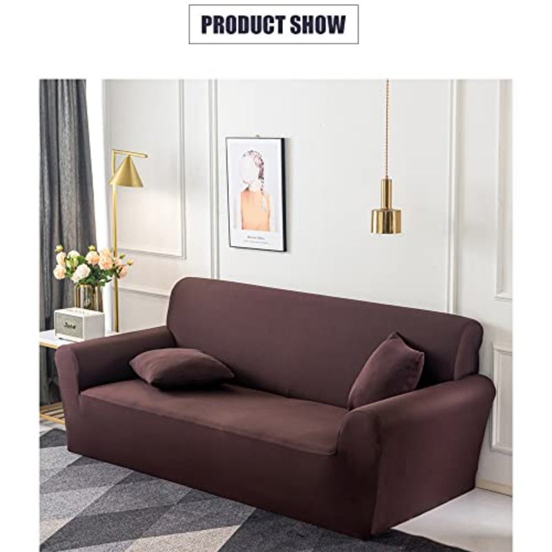 Super Soft Sofa Cover, 1/2/3/4 Seater Full Cover Sofa Protective Cover, All Seasons, with Non-slip Foam Stick 3 Seater, Brown - Image 2
