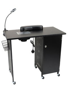 Manicure Nail Desk Table, Nail Beauty Salon Workstation with Dust Collector,4 Drawers Cabinet with Key,Lockable Casters,Side Basket,Clip-On LED Lamp,Wrist Rest,Steel Frame Nail Table, Black