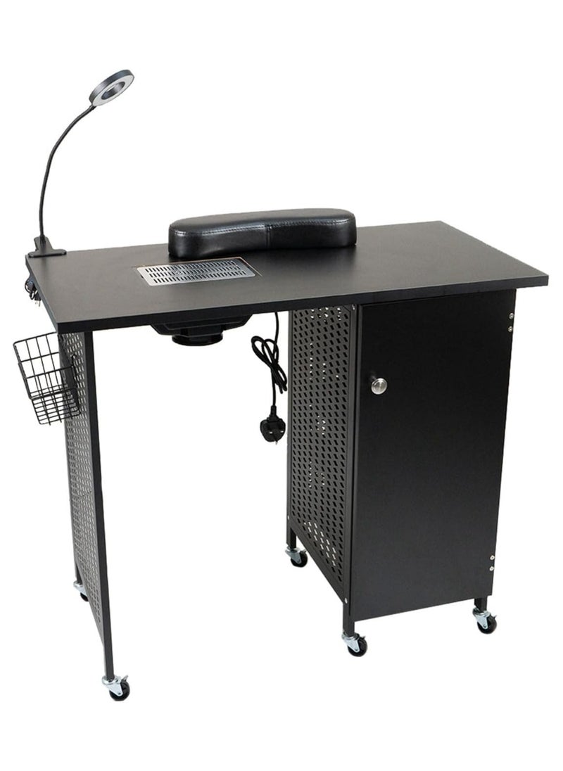 Meishida - Manicure Nail Desk Table, Nail Beauty Salon Workstation with Dust Collector,4 Drawers Cabinet with Key,Lockable Casters,Side Basket,Clip-On LED Lamp,Wrist Rest,Steel Frame Nail Table, Black - Image 1