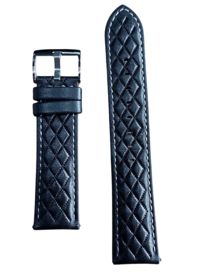 22mm Genuine Leather Watch Band – Replacement Strap with Stainless Steel Buckle – Compatible with Samsung Watch, Huawei Watch, Amazfit & Other Smartwatches Using 22mm Strap (Black 3D, Silver Buckle) - Image 1