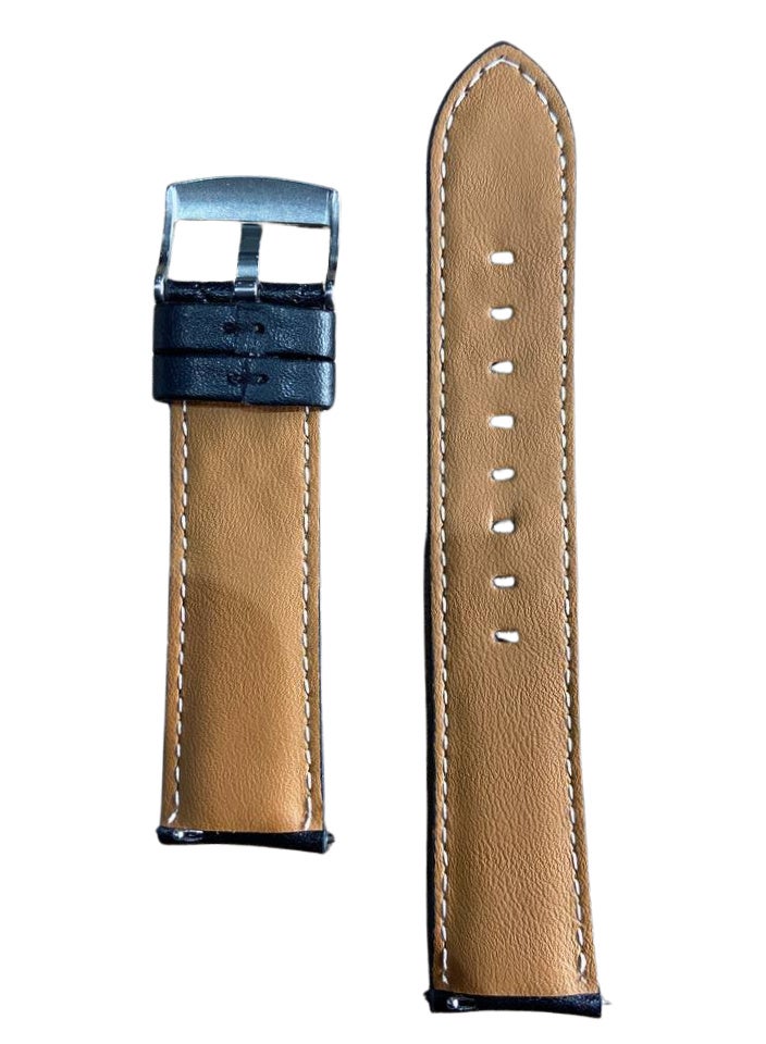 22mm Genuine Leather Watch Band – Replacement Strap with Stainless Steel Buckle – Compatible with Samsung Watch, Huawei Watch, Amazfit & Other Smartwatches Using 22mm Strap (Black 3D, Silver Buckle) - Image 2