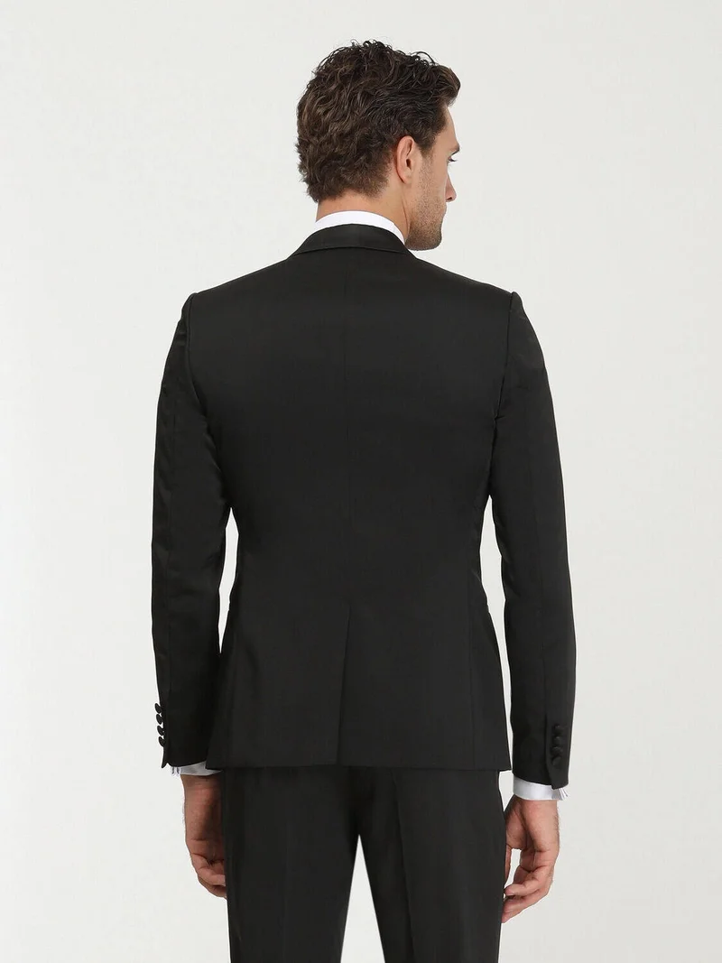 كيب Black Patterned Slim Fit Shawl Collar Woven Tuxedo Suit