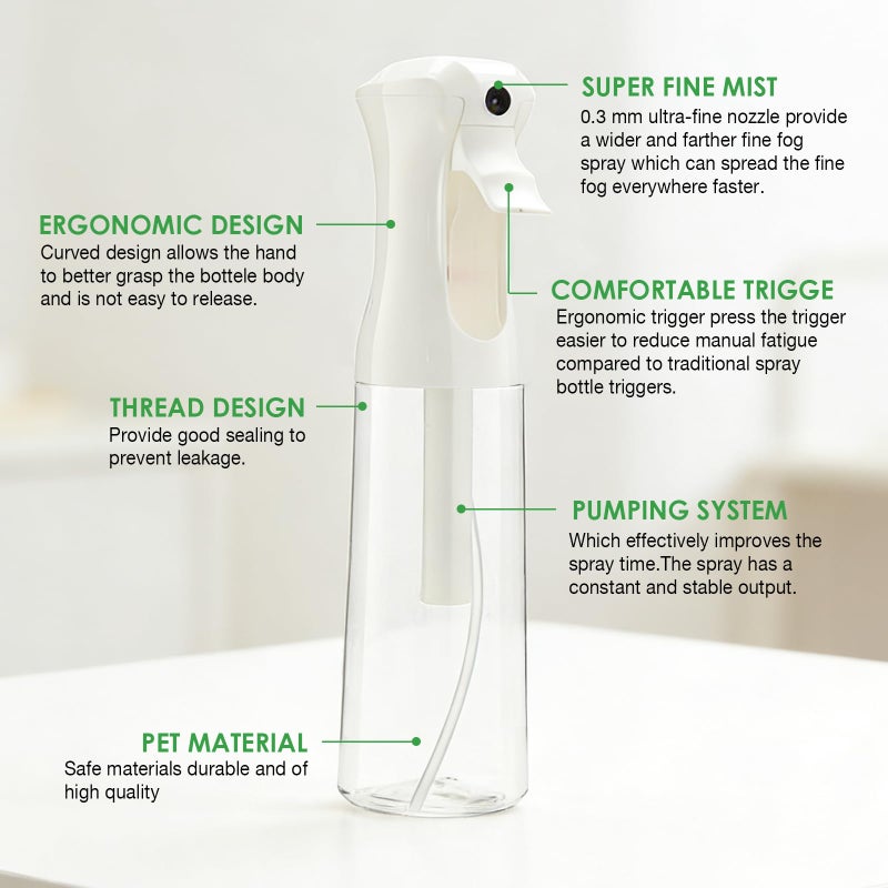 THINTON Mist Spray Bottle for Hair (10oz/300ml) - 2 Pcs Continuous Spray Bottle for Salons Cleaning Plants Gardening - Image 4