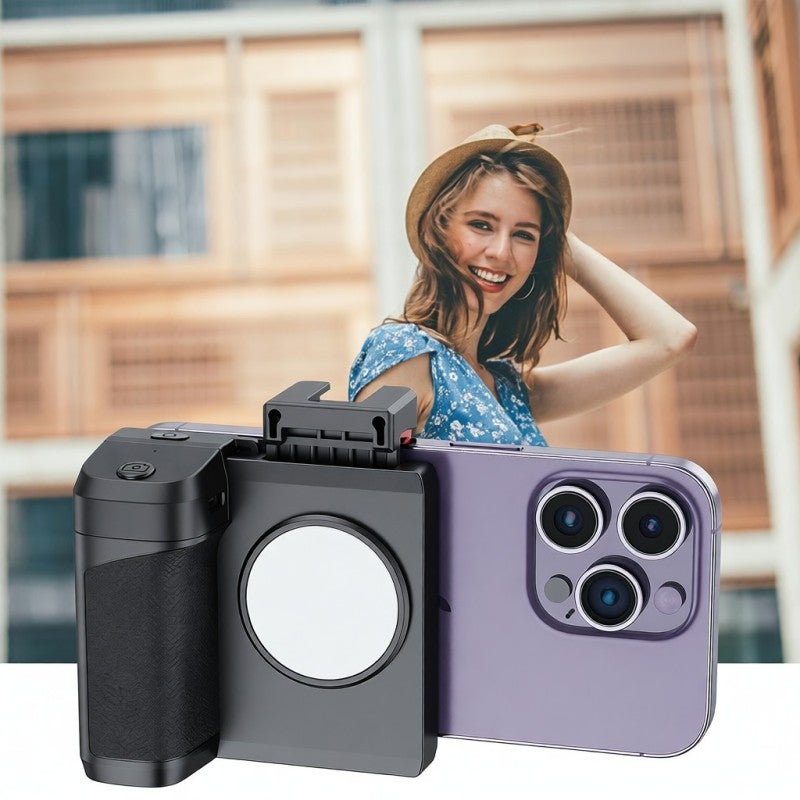 UURIG PH-14 Wireless Handle Grip Phone Holder Stabilizer for Smartphone Vlog Selfie Built-in LED Fill Light 3-Level Brightness with Cold Shoe Mount Detachable Remote Shutter Replacement for iPhone - Image 5