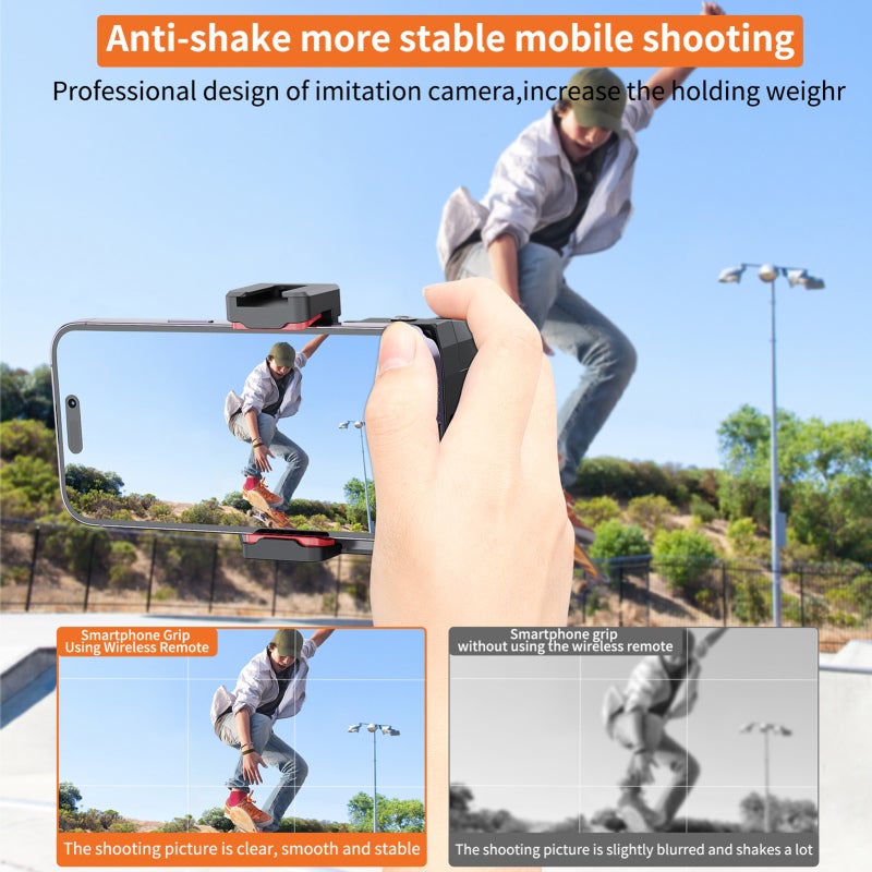 UURIG PH-14 Wireless Handle Grip Phone Holder Stabilizer for Smartphone Vlog Selfie Built-in LED Fill Light 3-Level Brightness with Cold Shoe Mount Detachable Remote Shutter Replacement for iPhone - Image 4