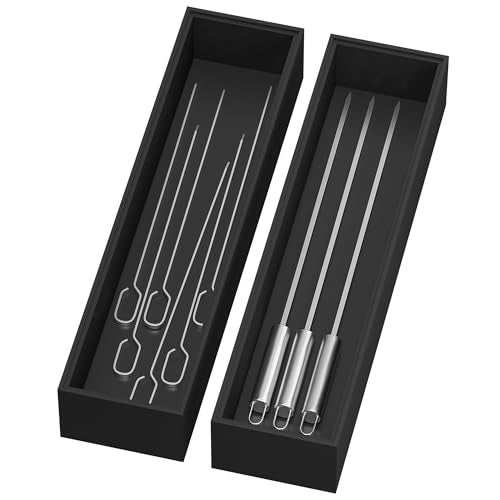 Lixple Bamboo Drawer Organizer, Narrow Silverware Organizer for Kitchen, Stackable Utensil Organizer, 2 Pcs Flatware Organizer, Wooden Storage Box Tray (Black, 12 X 3 X 2 Inch) - Image 1