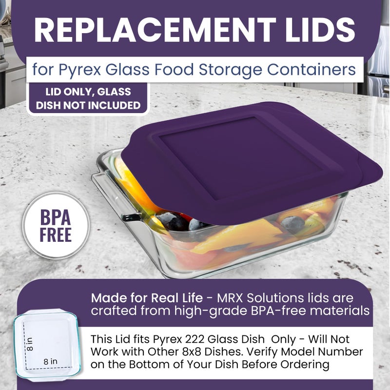 MRX Solutions Replacement Lid fits Pyrex 2-Quart 8" x 8" Glass Baking Dish #222, Compatible with Lid #222-PC, Food Storage Container Cover with Flush Tab Handles (Purple) - Image 5