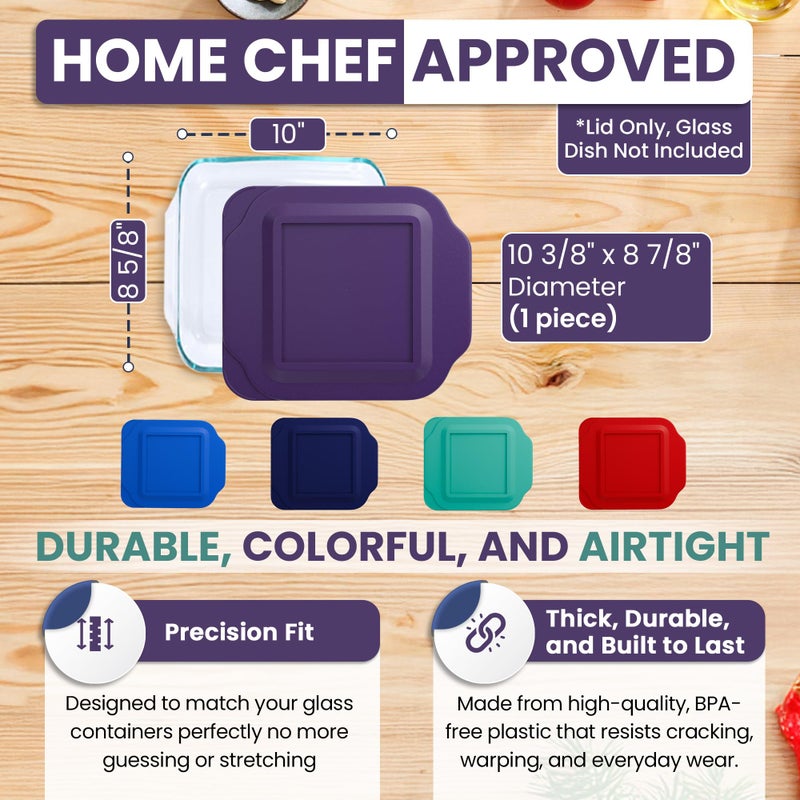 MRX Solutions Replacement Lid fits Pyrex 2-Quart 8" x 8" Glass Baking Dish #222, Compatible with Lid #222-PC, Food Storage Container Cover with Flush Tab Handles (Purple) - Image 3