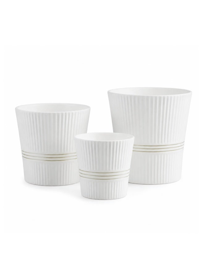 Emarald 3-Piece Ceramic Plant Pot Set with Ribbed Design Decorative Indoor & Outdoor Flower Pots for Home, Balcony, Patio, Garden & Office White - Image 1