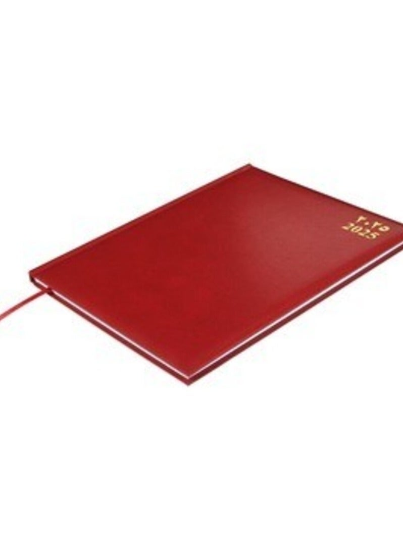 FIS 2025 Executive Diary, Vinyl Materials, 1 Side Padded Cover, 1 Week at a Glance, Size 210x260mm, English/French/Arabic, 70gsm White Paper, Maroon Color-FSDI34AE25MR