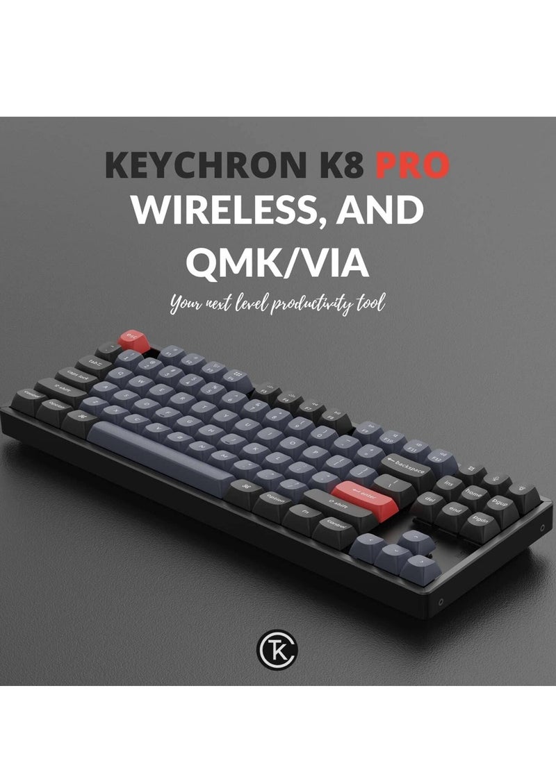 Keychron - Keychron K8 Pro Wireless Custom Mechanical Keyboard, QMK/VIA Programmable, BT / Wired, RGB Backlight Aluminum Frame Tenkeyless, Hot-Swappable, ENG-ARAB Keyboard, Gateron G Pro Red Switch | K8P-J1-AR - Image 1