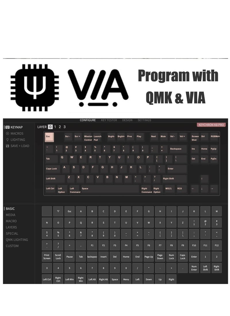 Keychron - Keychron K8 Pro Wireless Custom Mechanical Keyboard, QMK/VIA Programmable, BT / Wired, RGB Backlight Aluminum Frame Tenkeyless, Hot-Swappable, ENG-ARAB Keyboard, Gateron G Pro Red Switch | K8P-J1-AR - Image 1