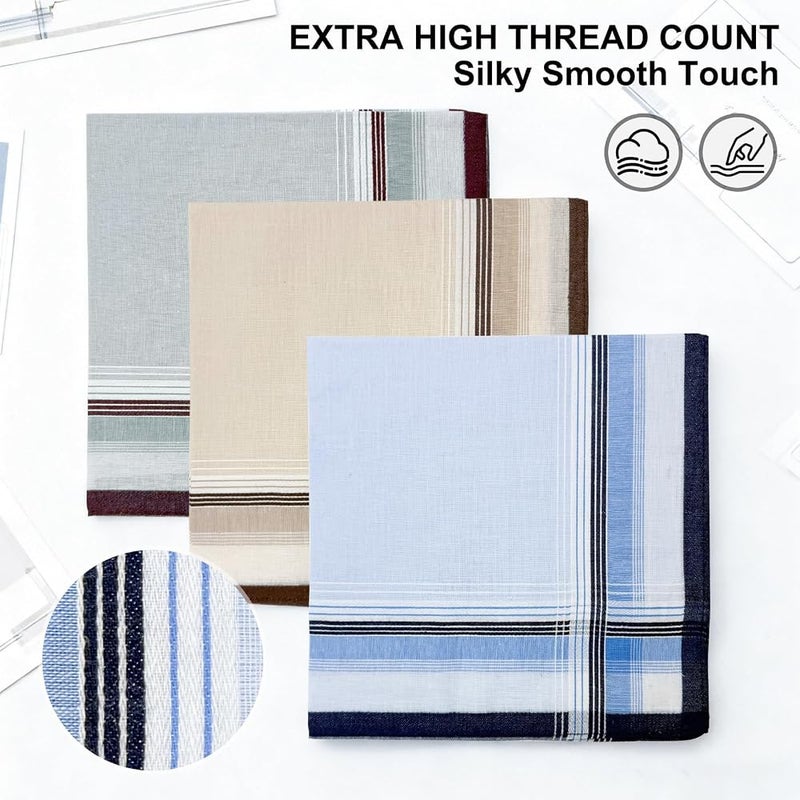 Men's Cotton Handkerchiefs 6 Pack for Daily Use and Formal Occasions, 40×40cm Large Size Checkered Pocket Squares Crafted from 100% Soft Absorbent Material in Classic Multi-Color Options - Image 2