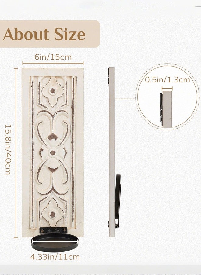 Walasis Rustic Candle Sconces Wall Decor Set of 2 - Wood Wall Candle Holders for Farmhouse White Boho Candle Sconce Art Distressed Thickened Pillar Candles Holder for Bathroom - Image 4