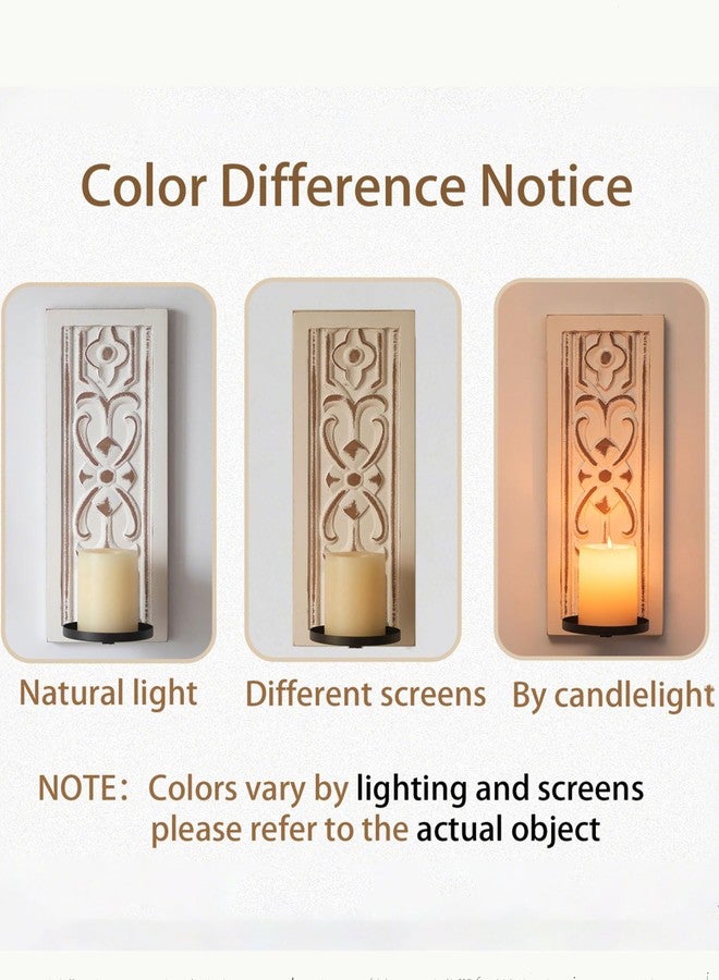Walasis Rustic Candle Sconces Wall Decor Set of 2 - Wood Wall Candle Holders for Farmhouse White Boho Candle Sconce Art Distressed Thickened Pillar Candles Holder for Bathroom - Image 2