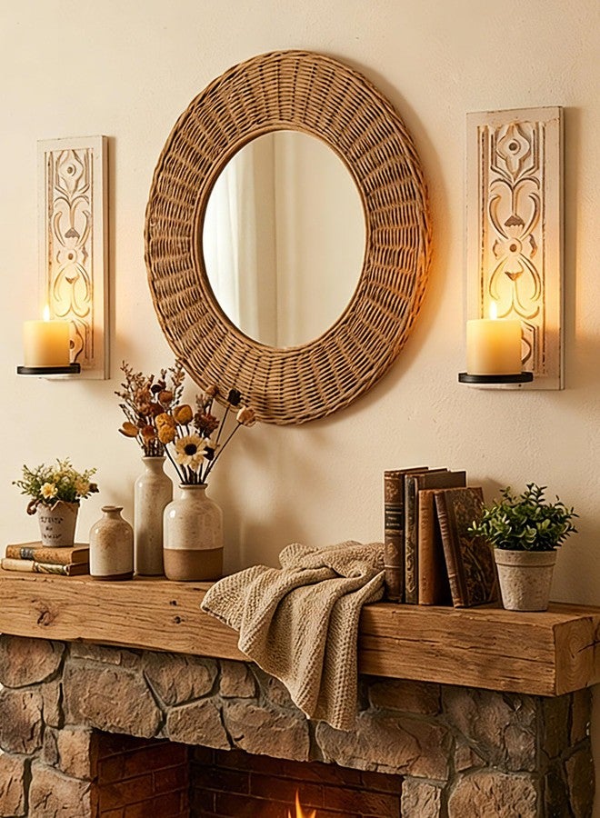 Walasis Rustic Candle Sconces Wall Decor Set of 2 - Wood Wall Candle Holders for Farmhouse White Boho Candle Sconce Art Distressed Thickened Pillar Candles Holder for Bathroom - Image 5