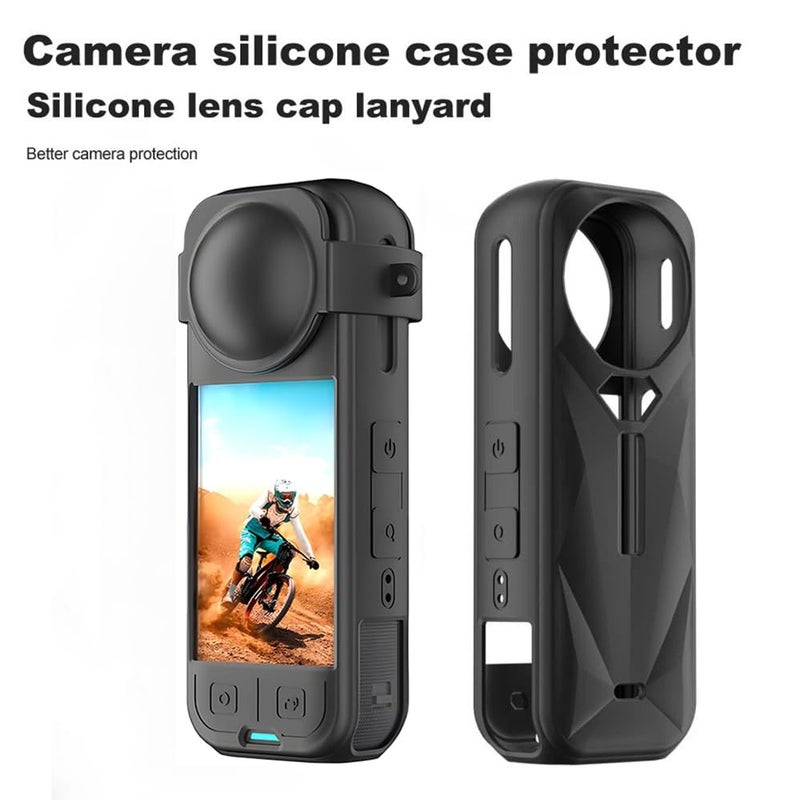 Action Pro غطاء واقي من السيليكون + غطاء عدسة متوافق مع كاميرا إنستا-360 X5 أكشن (أسود) - Image 4