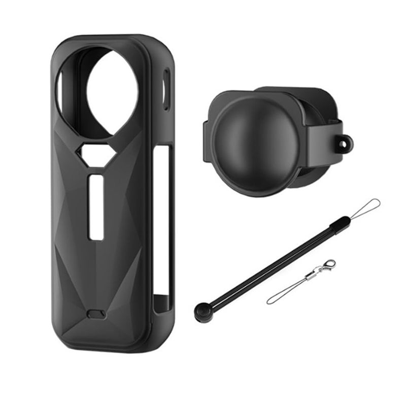 Action Pro غطاء واقي من السيليكون + غطاء عدسة متوافق مع كاميرا إنستا-360 X5 أكشن (أسود) - Image 1
