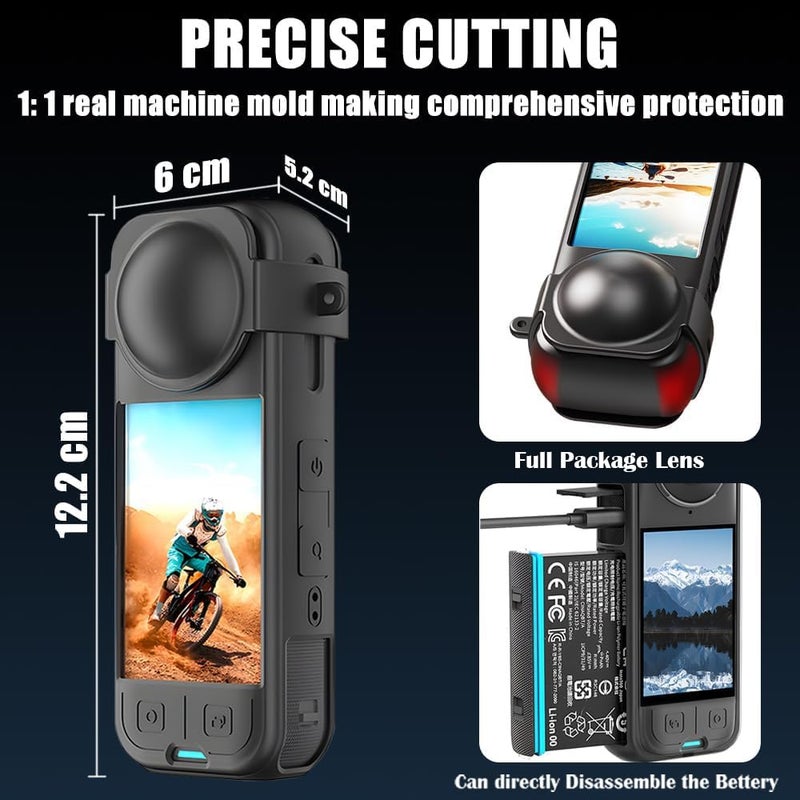 Action Pro غطاء واقي من السيليكون + غطاء عدسة متوافق مع كاميرا إنستا-360 X5 أكشن (أسود) - Image 5