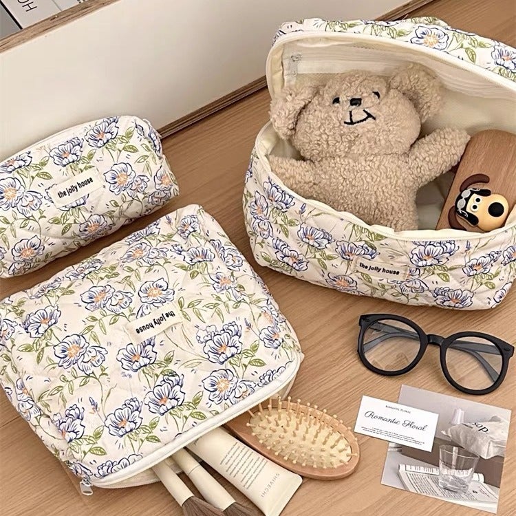 Portable Cosmetic Bag Large Capacity Small Floral Storage Portable Quilted Cotton Lovely Flower Ins Travel Student - Image 5